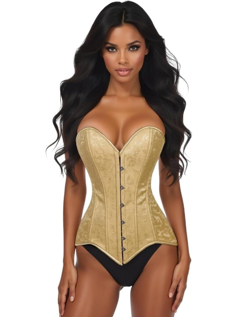 Elegant Brocade Overbust Corset Top Cincher with Busk Closure for Women
